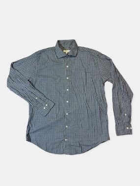 Peter Millar mens L Large blue check soft cotton blend button up shirt EUC